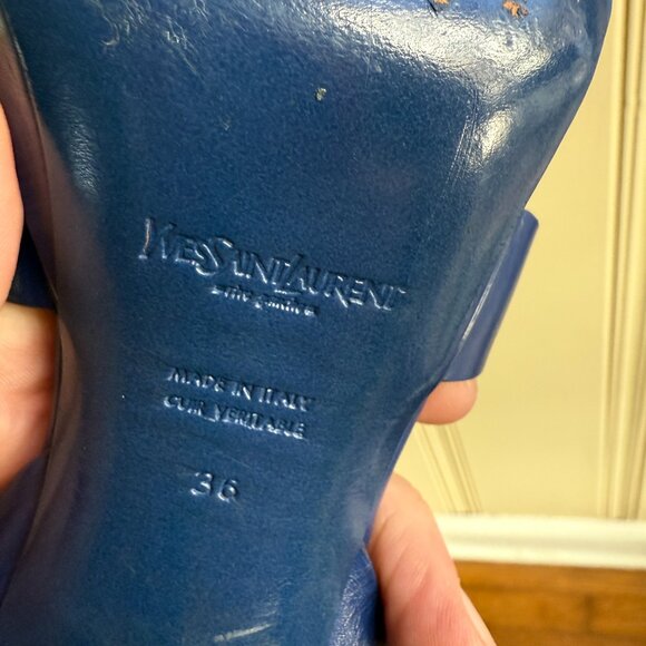 Yves Saint Laurent Tribute Platform Sandals Cobalt Blue Leather Heels sz 36 - Picture 5 of 12